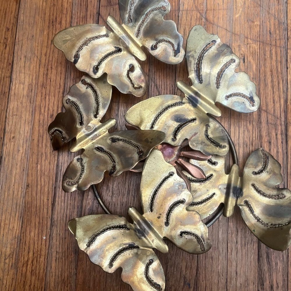 Vintage Gold Brass Butterfly Wall Art Hanging MCM Butterflies Home Interior